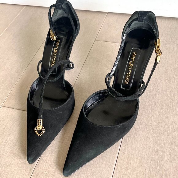 Sergio Rossi Black Heart Charm Heels - Picture 3 of 14